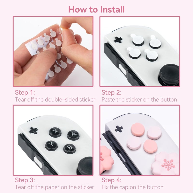 GEEKSHARE Silicone Cross D-Pad Button Caps Set Cute Joystick Cover - ABXY Key Buttons Sticker Compatible with Switch/OLED Joy Con - Sakura - Image 4